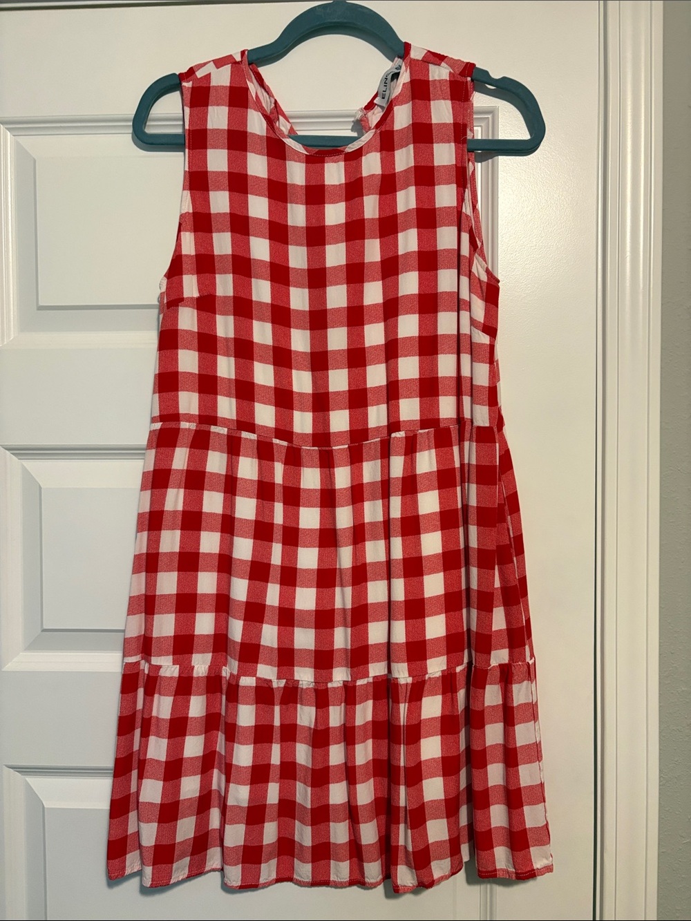 Red Gingham Tiered Casual Dress